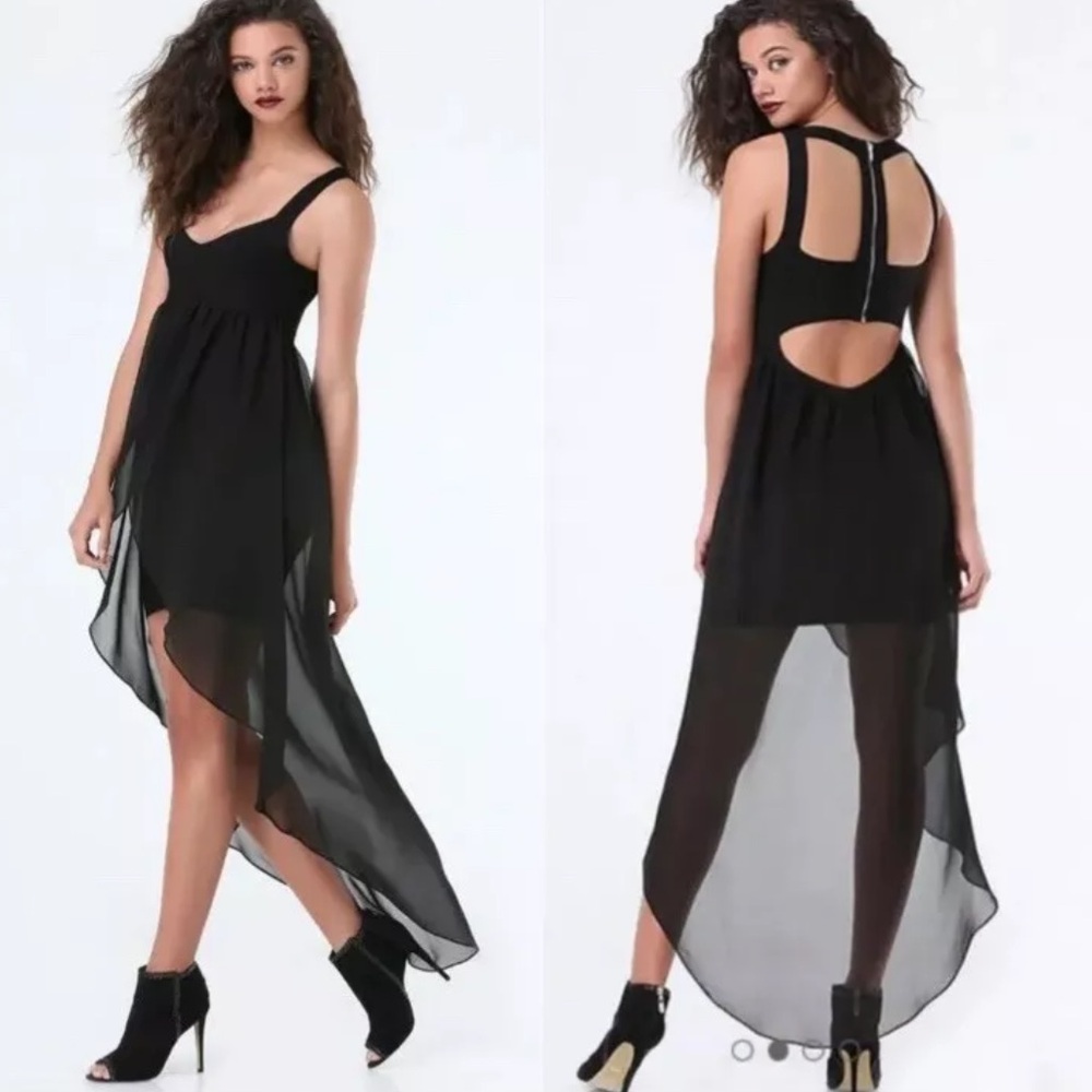 BEBE Black Bandage Flowy Sheer High Low Dress